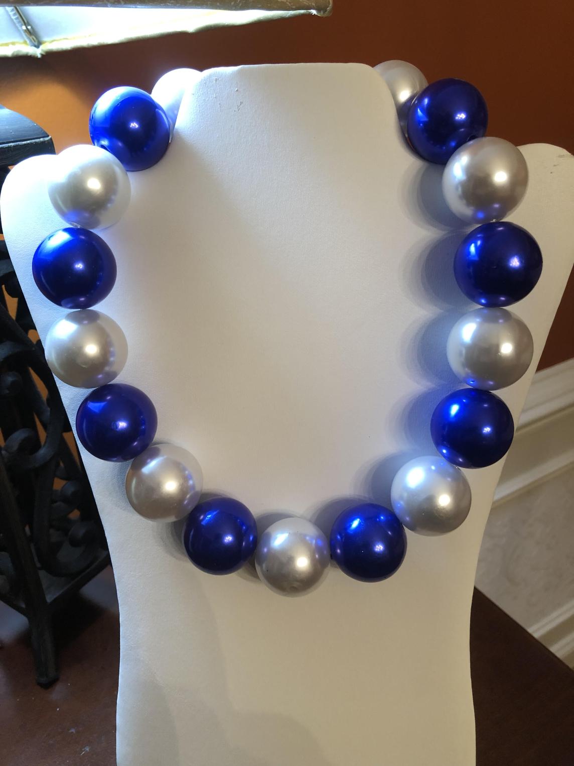 Blue and White Pearls Statement Necklace