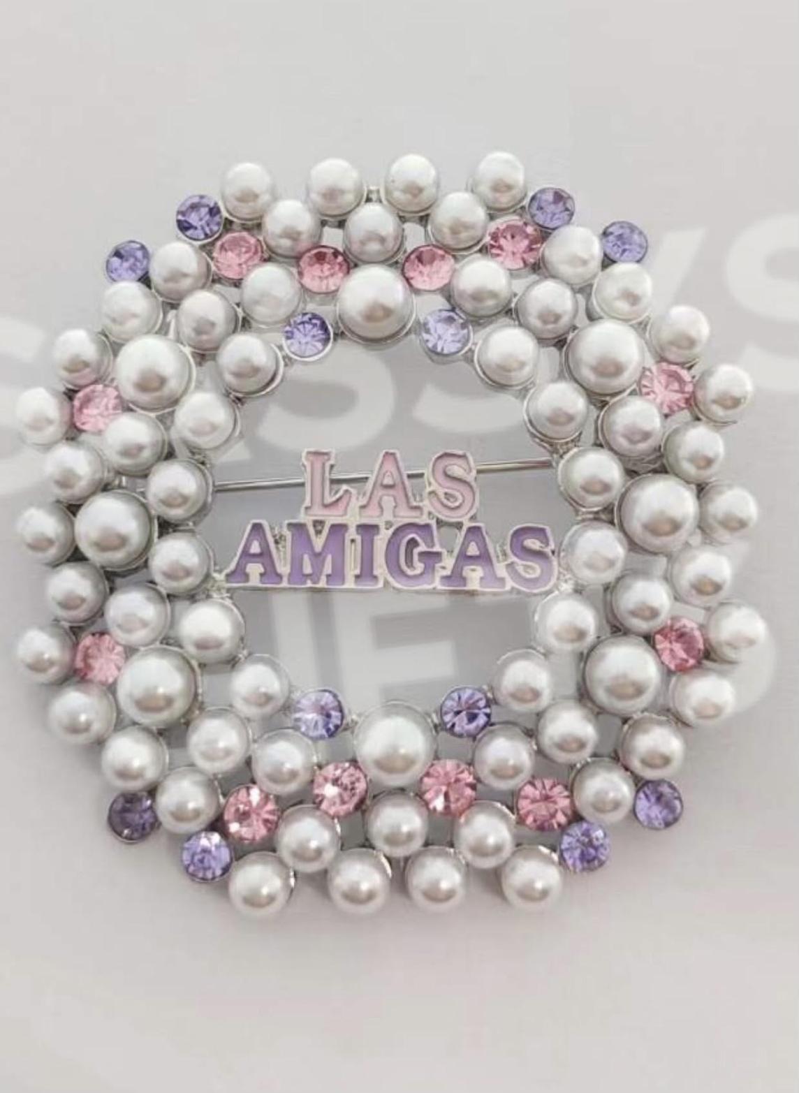 Las Amigas Pearls and Rhinestones Wreath Pin