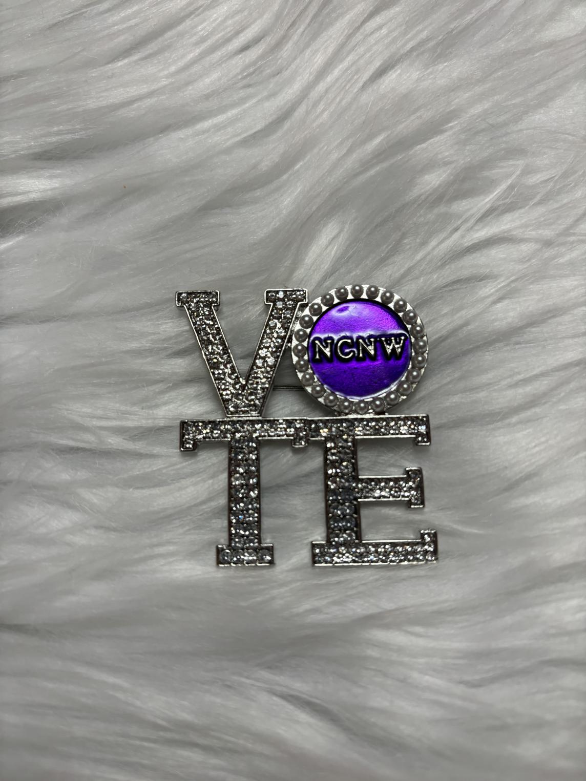 NCNW Rhinestones VOTE Pin