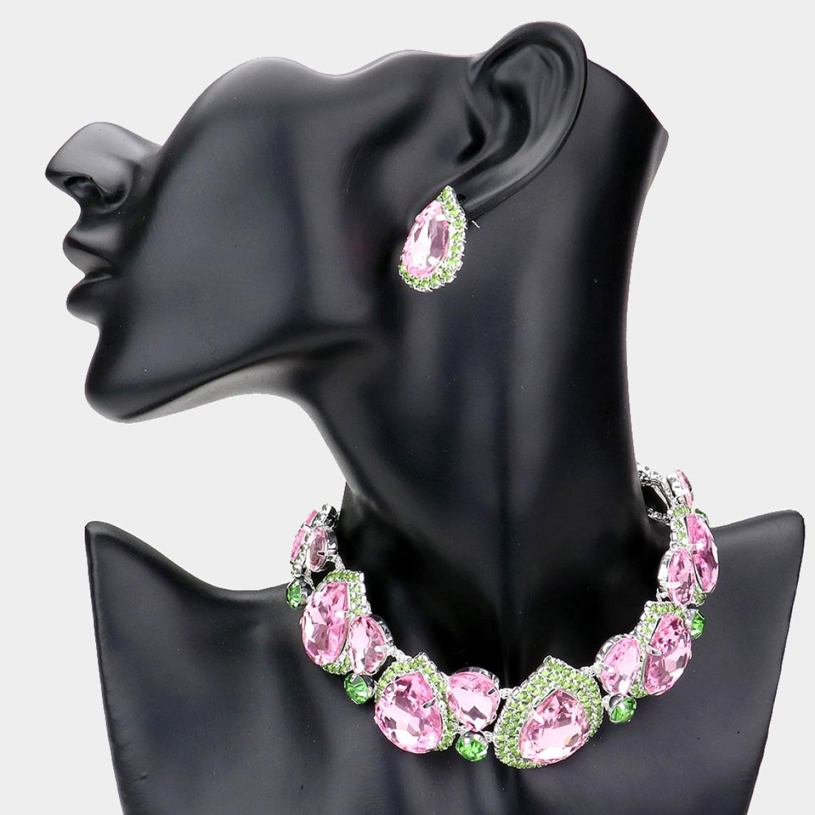 Pink and Green Jeweled Necklace