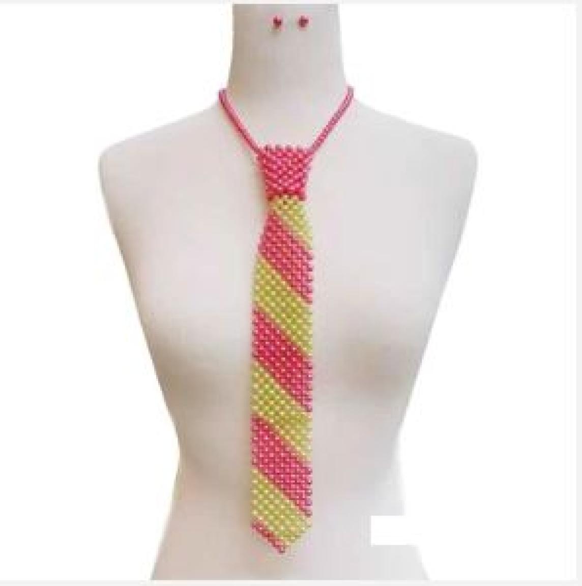 Pink and Green Pearls Necktie Necklace