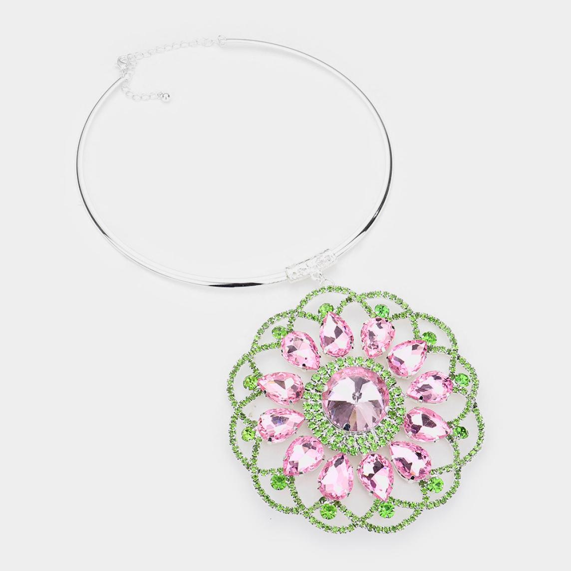 Pink and Green Round Teardrop Choker