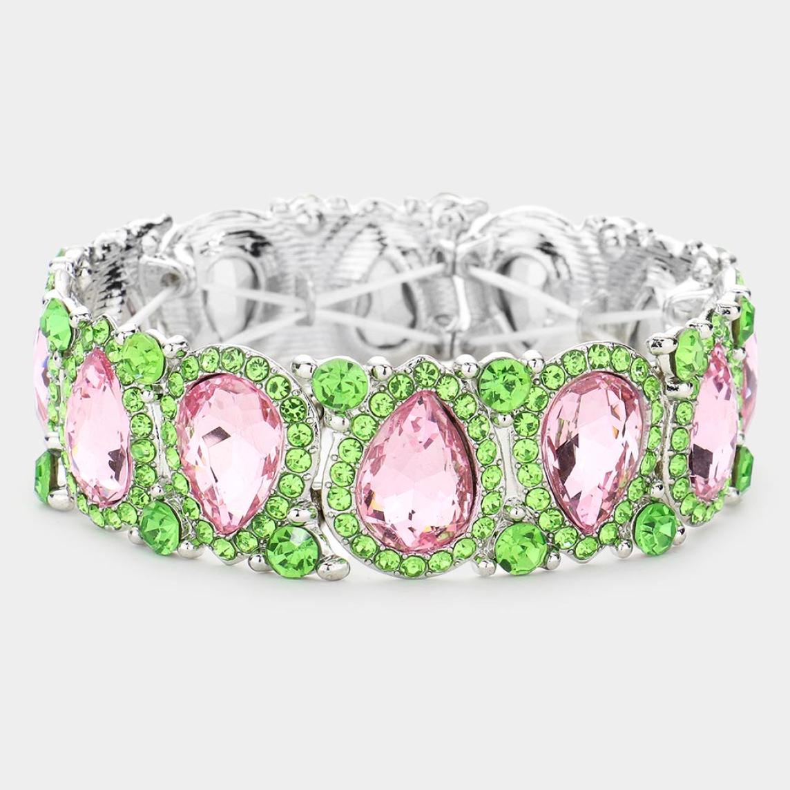 Pink and Green Teardrop Stretch Bracelet