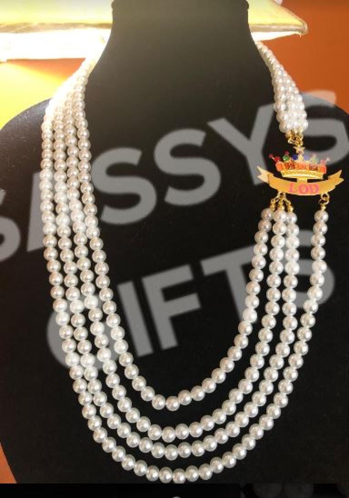 TLOD Long Mutli-Strand Pearl Necklace with Crown 