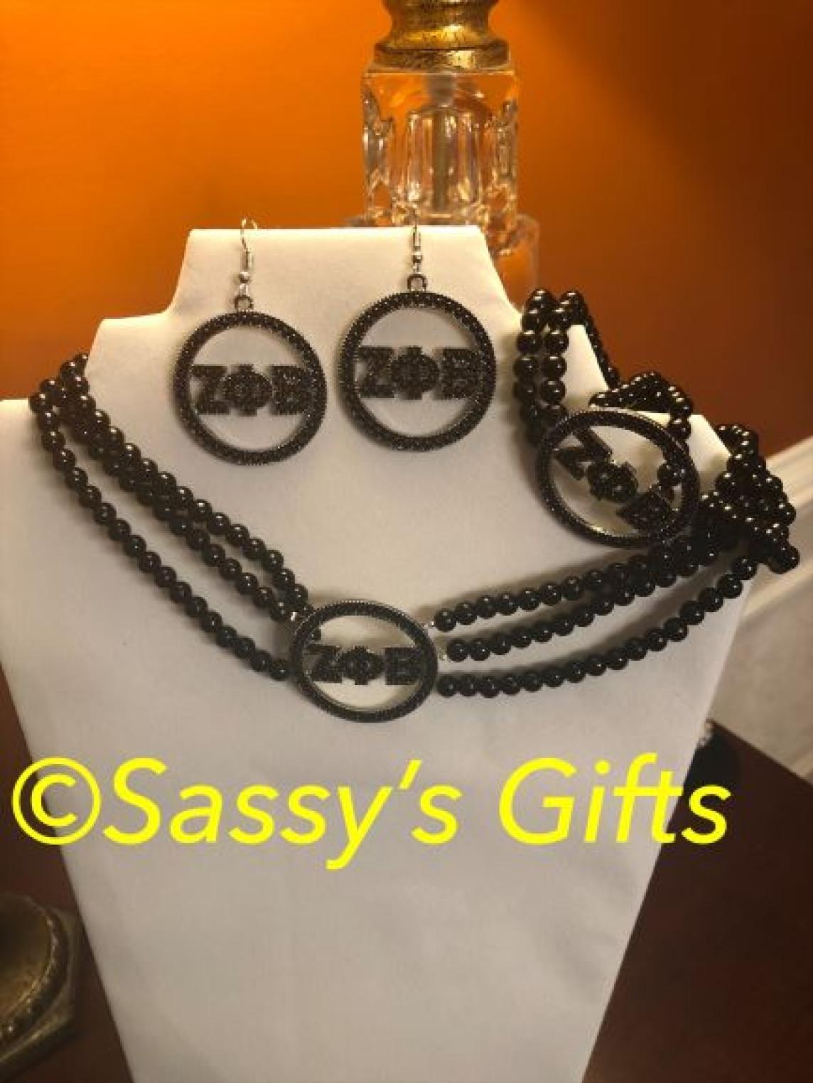 Zeta Black Pearls & Rhinestones Jewelry Set
