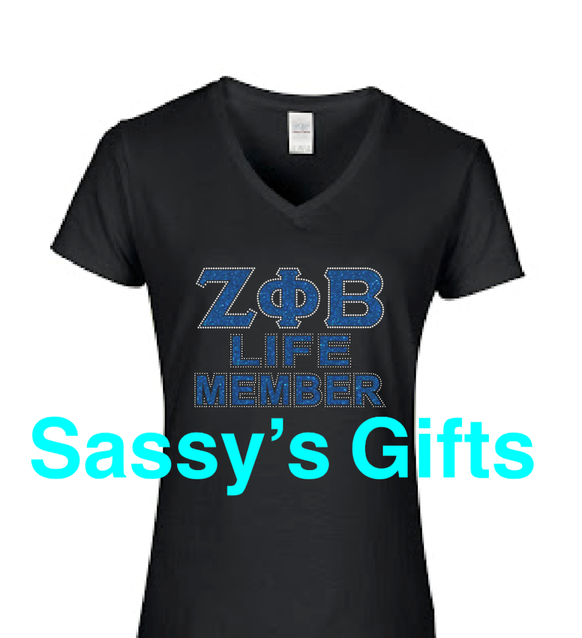Zeta Life Member Glitter and Bling V-Neck Tee