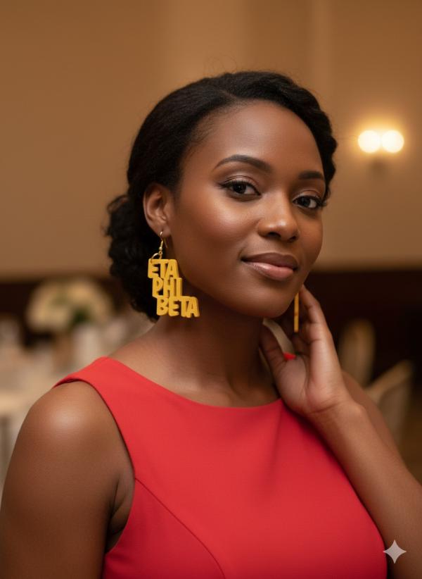 Eta Phi Beta Yellow Earrings Model