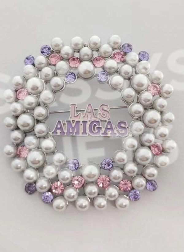 Las Amigas Pearls and Rhinestones Wreath Pin
