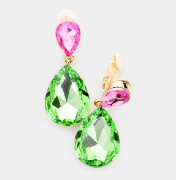 Crystal Double Teardrop Clip On Earrings