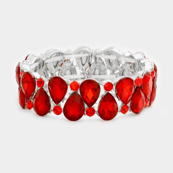Red Crystal Teardrop Stretch Bracelet