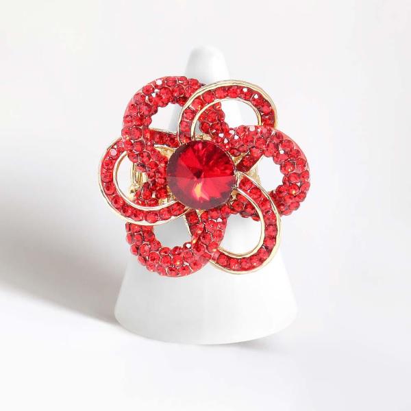 Red Rhinestones Flower Stretch Ring