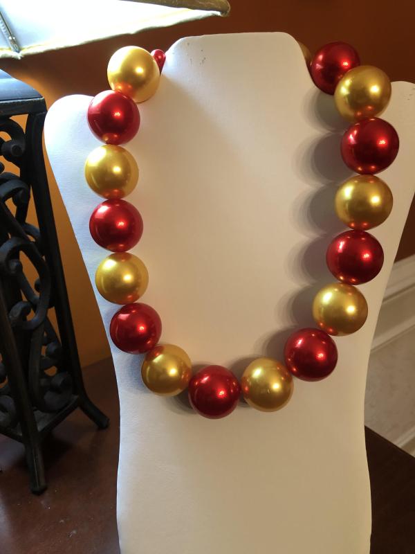 Red and Gold Statement Pearls Necklace - SALE