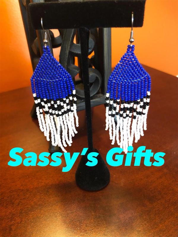 Royal Blue and White Beads Earrings - NEW!!!