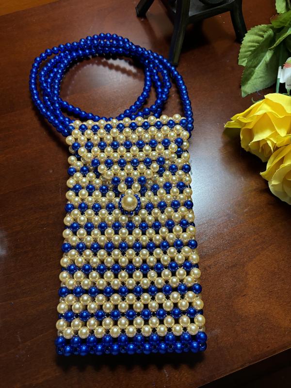 Royal Blue and Gold Pearls Cellphone Crossbody Bag